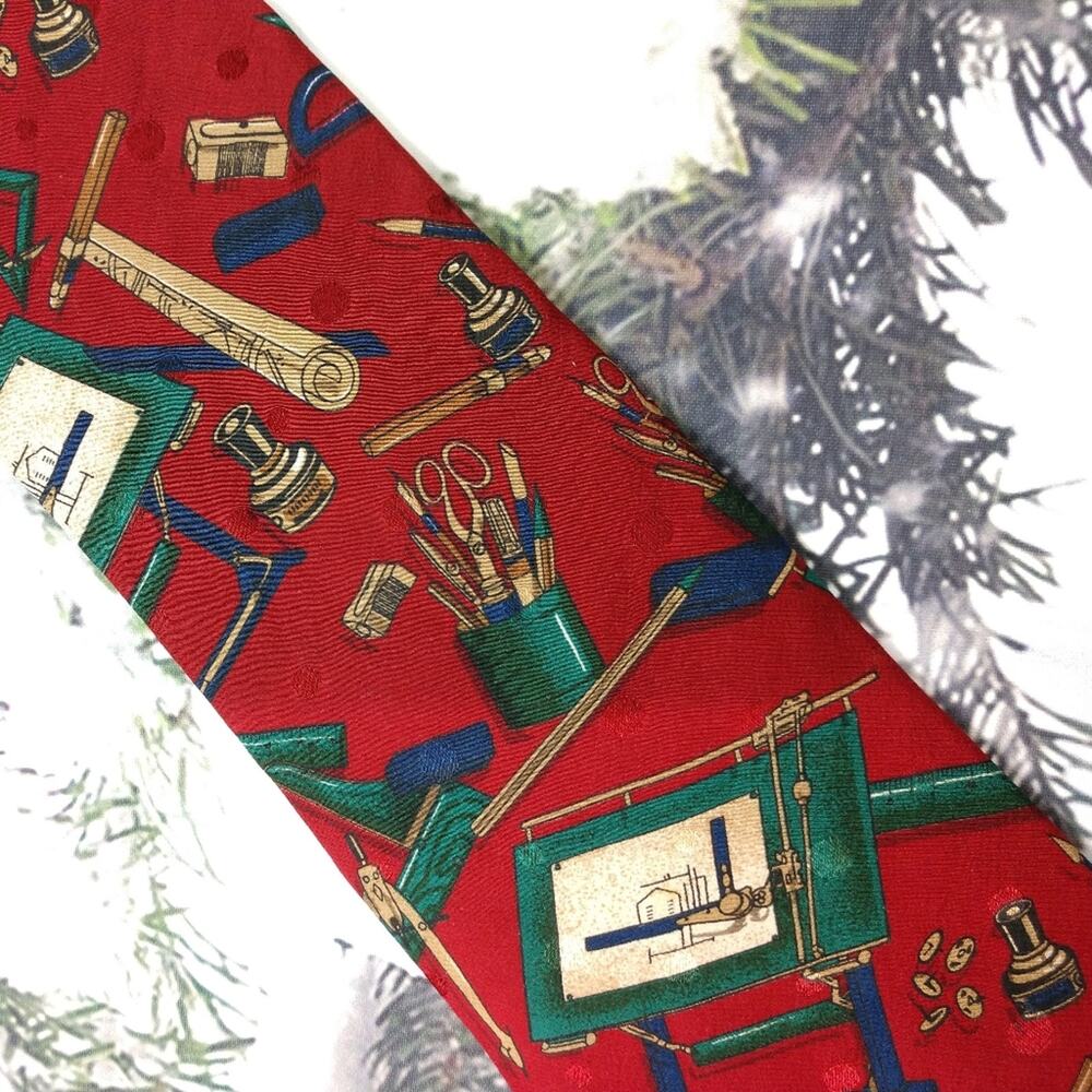 Bugatti Red Silk Architect Necktie - Picture 3 of 6